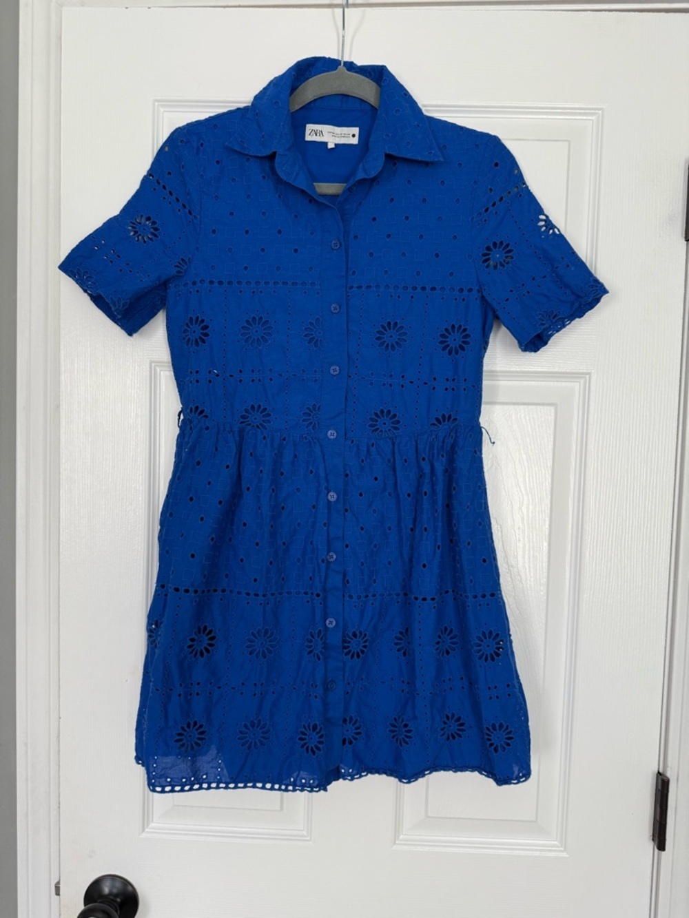 Zara Royal Blue Eyelet Button-Front Mini Dress